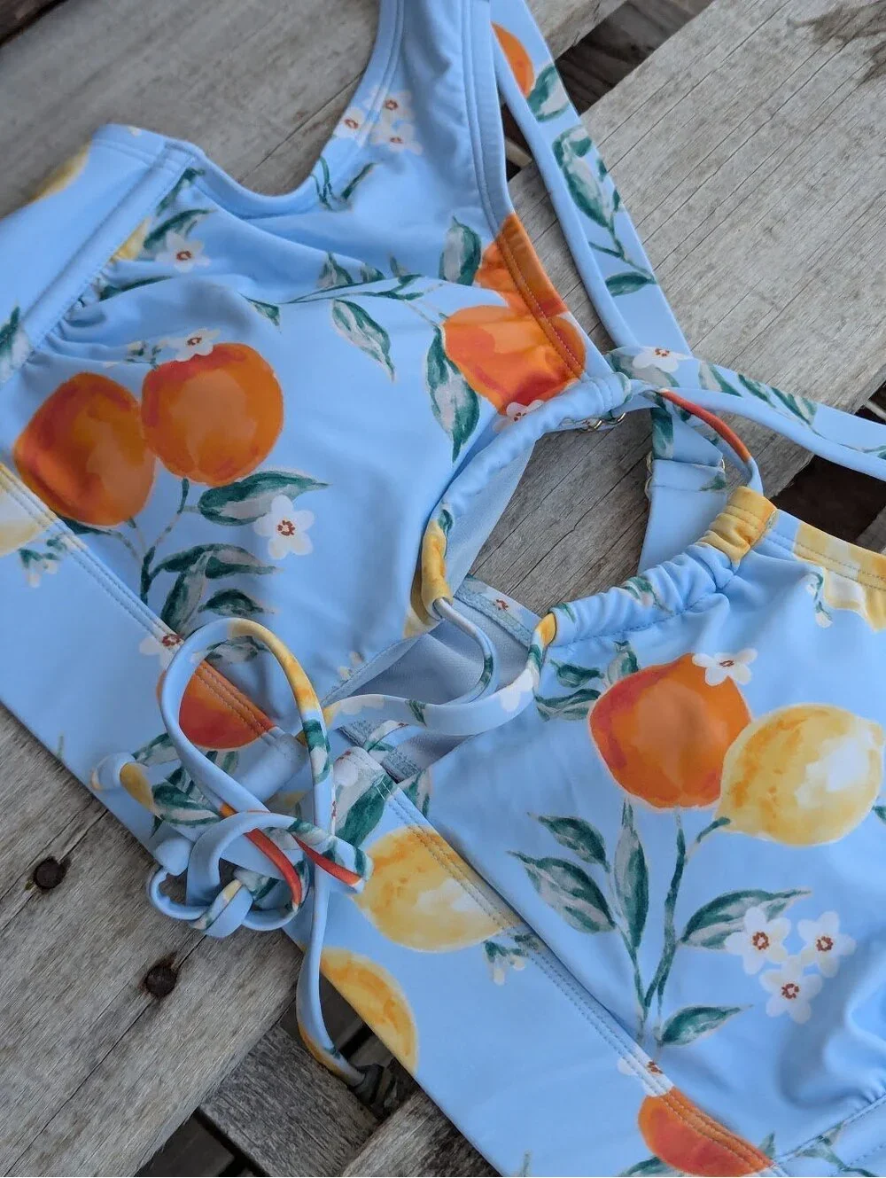 Shade & Shore Bikini Set XL Blue Citrus Print High Waist Two Piece Swimsuit - Picture 3 of 9